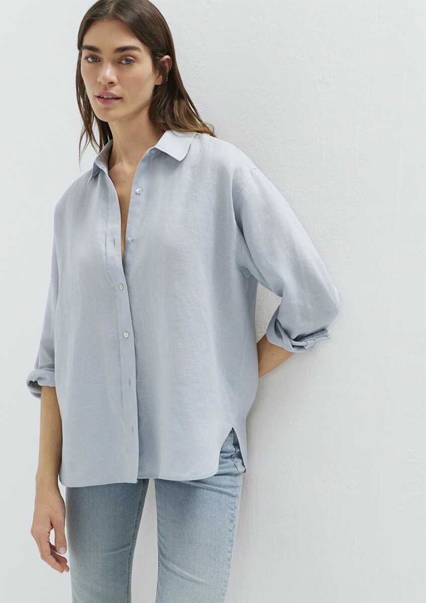 Mavi Açık Mavi Loose Fit Kadın Keten Gömlek 1210747-70802