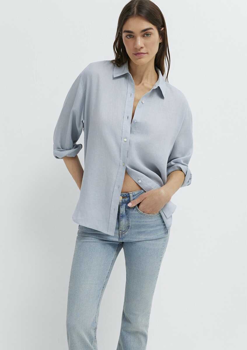 Mavi Açık Mavi Loose Fit Kadın Keten Gömlek 1210747-70802 (1)