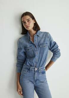 Mavi Angela Classic Denim Puslu Indigo Mavi Jean Gömlek 1210819-87754