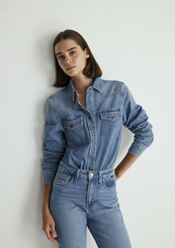 Mavi Angela Classic Denim Puslu Indigo Mavi Jean Gömlek 1210819-87754