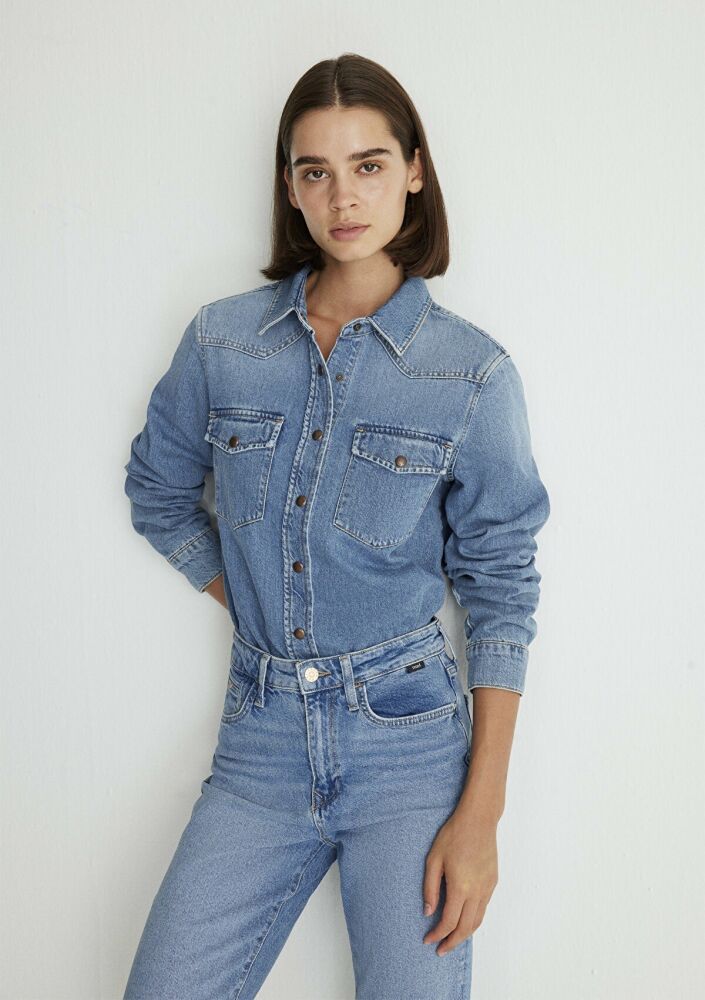 Mavi Angela Classic Denim Puslu Indigo Mavi Jean Gömlek 1210819-87754 (1)