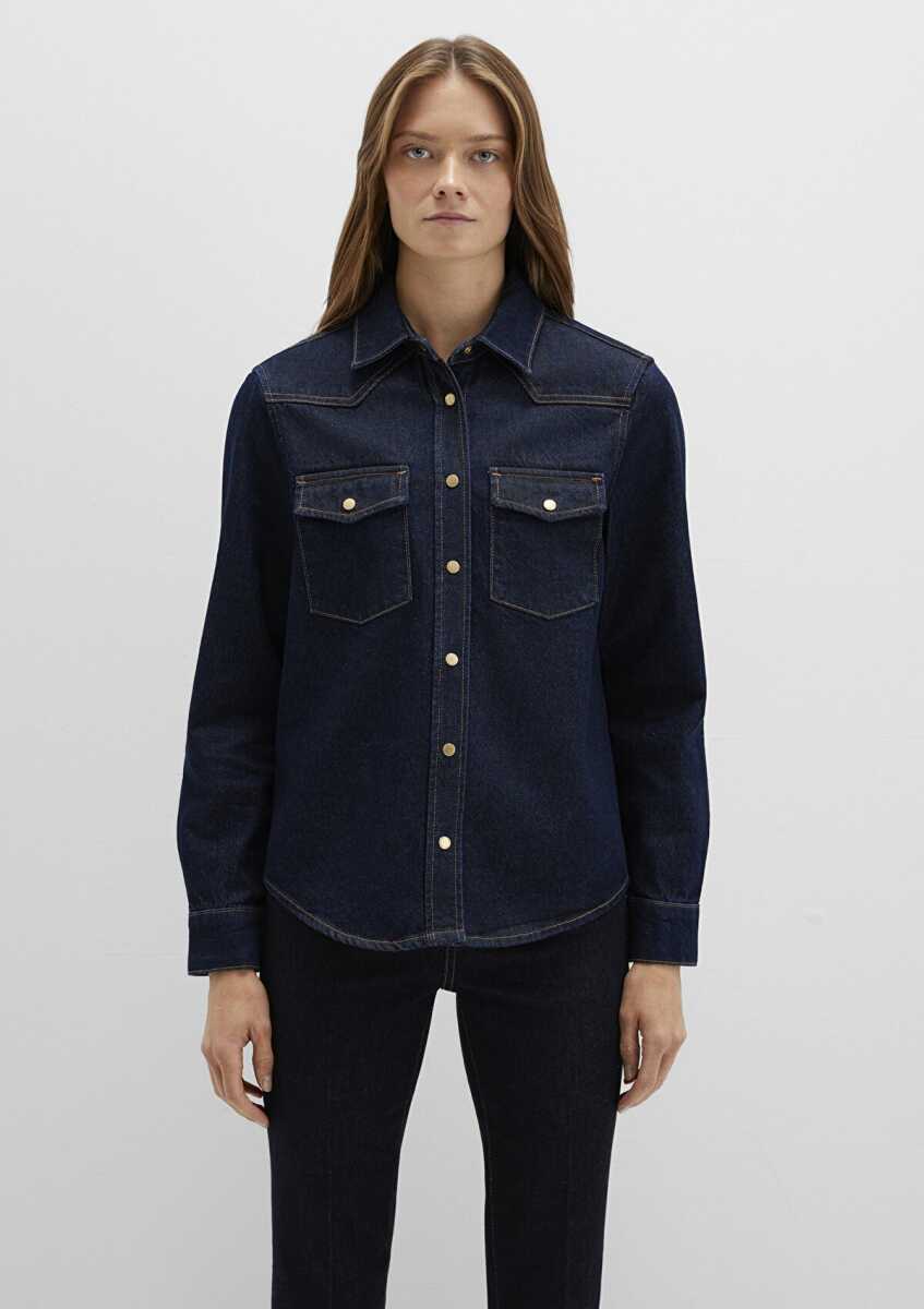 Mavi Angela Classic Denim Rinse Fitted Kadın Jean Gömlek 1210819-90120 - 4