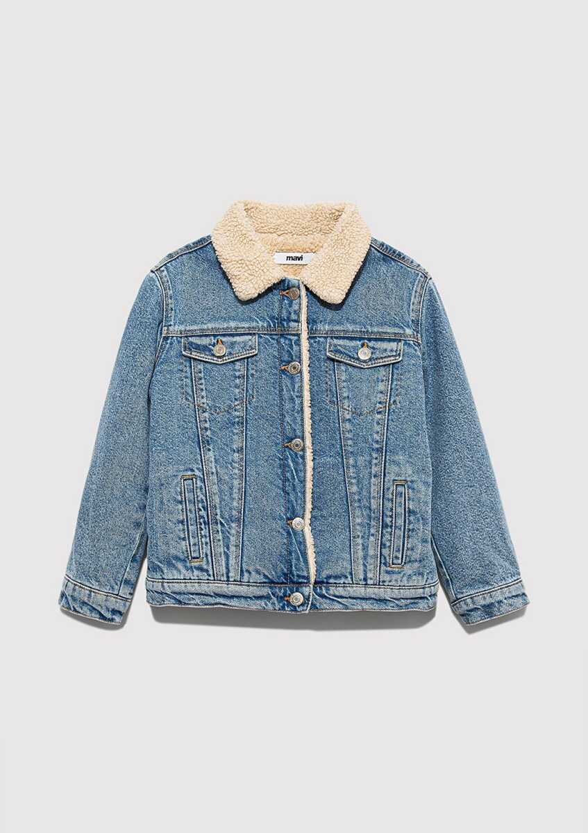 Mavi Atlas 90lar Suni Kürklü Açık Mavi Çocuk Jean Ceket 6111403-90875 - Mavi