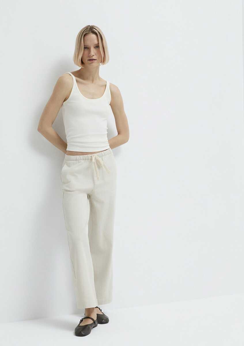 Mavi Bağcık Detaylı Bej Kadın Pantolon 1011203-35043