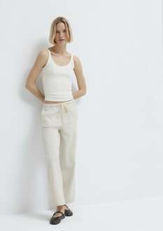 Mavi Bağcık Detaylı Bej Kadın Pantolon 1011203-35043 