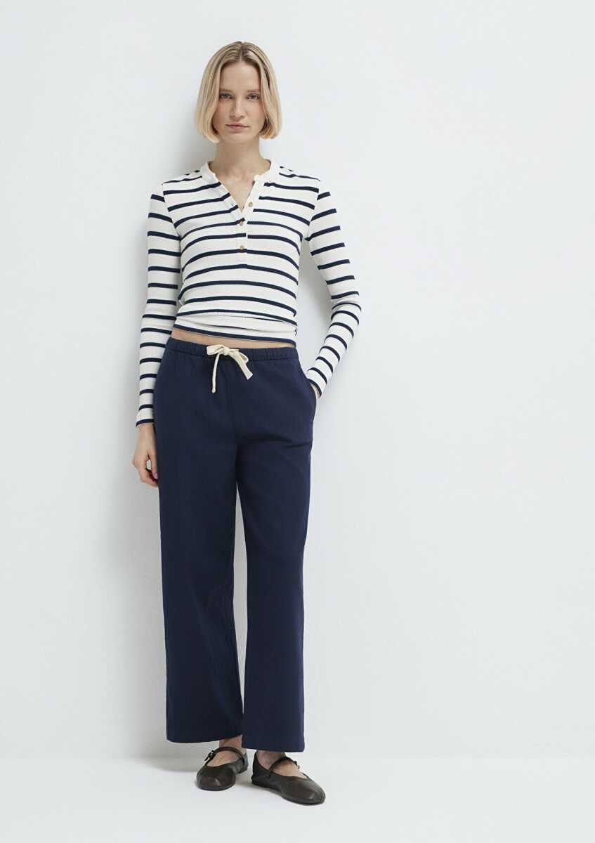 Mavi Bağcık Detaylı Lacivert Kadın Pantolon 1011203-89101