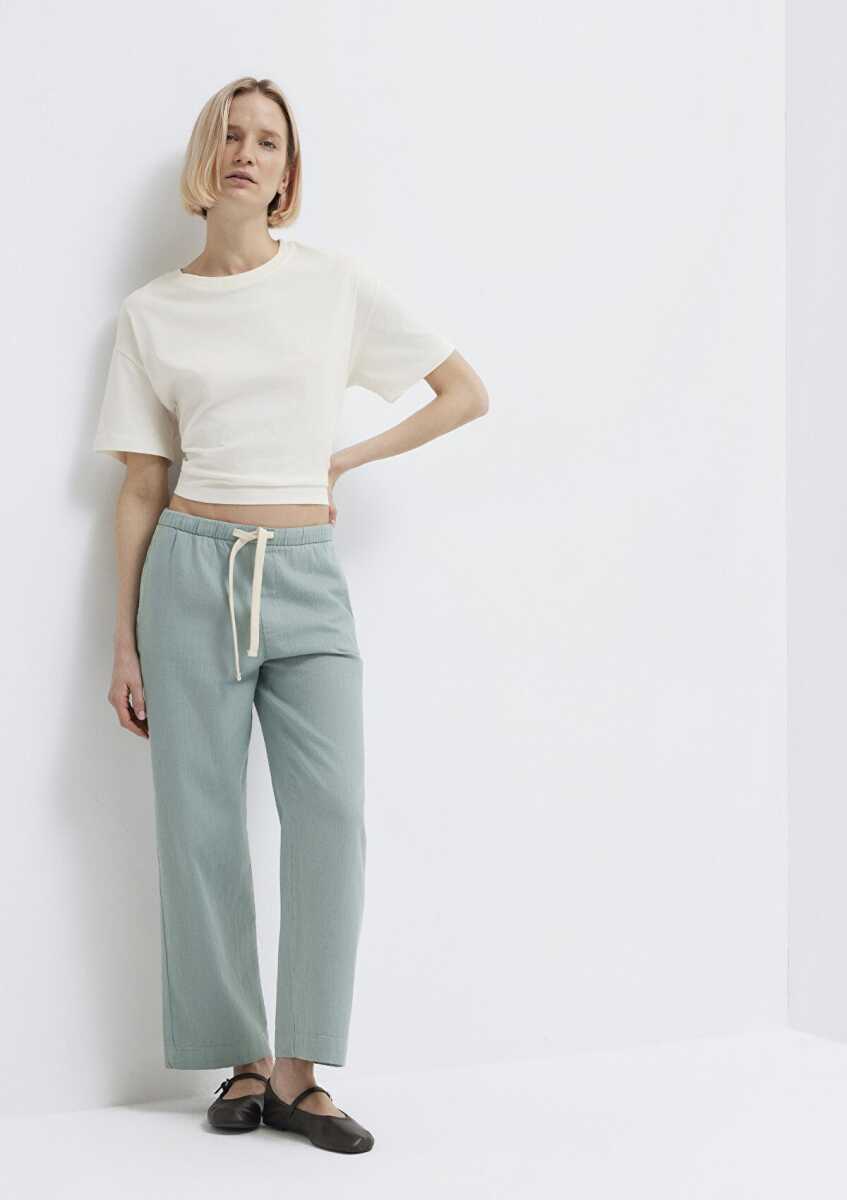 Mavi Bağcık Detaylı Yeşil Straight Normal Bel Kadın Pantolon 1011203-70113 (1)