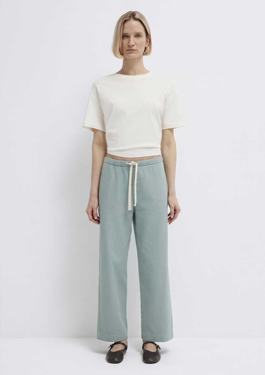 Mavi Bağcık Detaylı Yeşil Straight Normal Bel Kadın Pantolon 1011203-70113 - 4