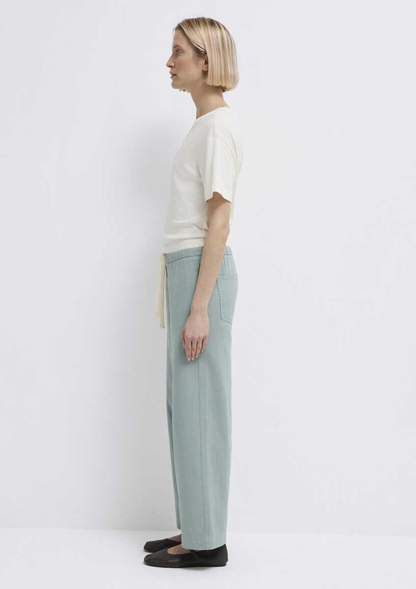 Mavi Bağcık Detaylı Yeşil Straight Normal Bel Kadın Pantolon 1011203-70113 - 5