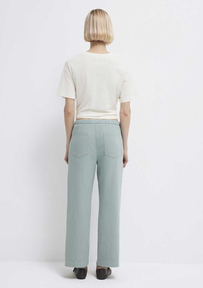 Mavi Bağcık Detaylı Yeşil Straight Normal Bel Kadın Pantolon 1011203-70113 - 6