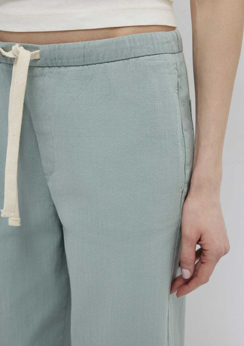 Mavi Bağcık Detaylı Yeşil Straight Normal Bel Kadın Pantolon 1011203-70113 - 7