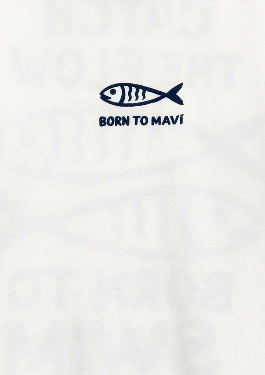 Mavi Balık Baskılı Ekru Loose Fit Çocuk Tişört 7610438-70057 - 5