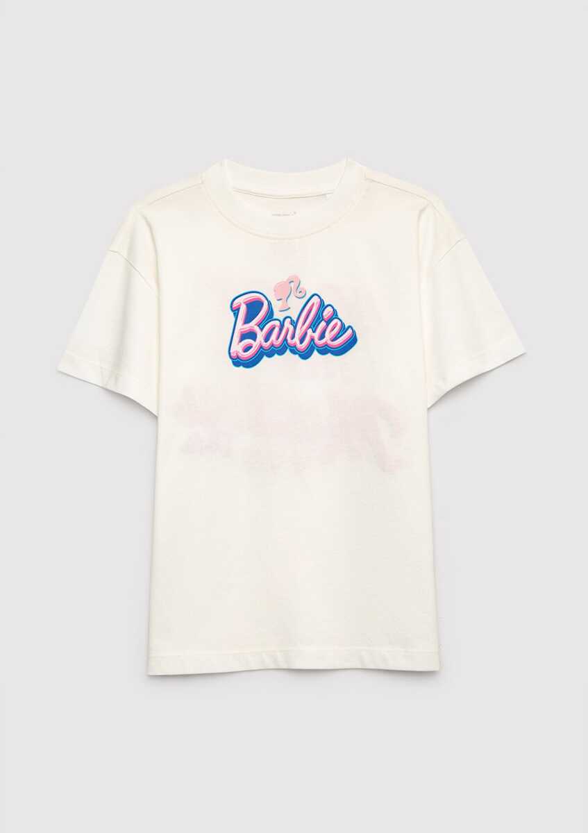 Mavi Barbie Baskılı Ekru Loose Fit Çocuk Tişört 7610453-70057