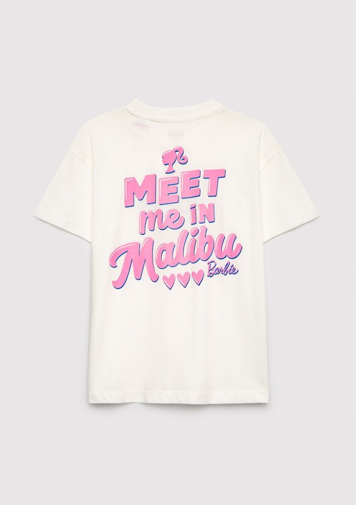 Mavi Barbie Baskılı Ekru Loose Fit Çocuk Tişört 7610453-70057 (1)