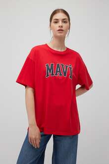 Mavi Baskılı Acı Kırmızı Kadın Tişört 1600843-82054 