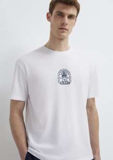 Mavi Baskılı Beyaz Loose Fit Erkek Tişört 0613283-620 