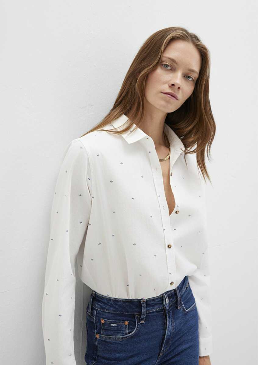 Mavi Baskılı Beyaz Loose Fit Kadın Gömlek 1211286-91353 - Mavi