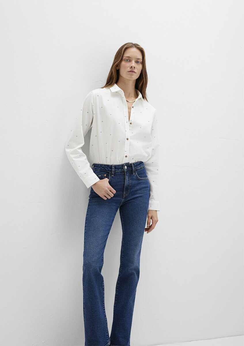 Mavi Baskılı Beyaz Loose Fit Kadın Gömlek 1211286-91353 - Mavi (1)