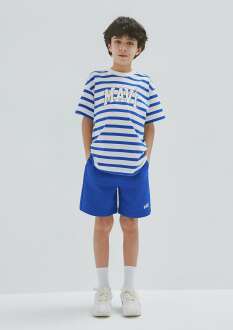 Mavi Baskılı Çizgili Loose Fit Çocuk Tişört 6610251-91364 