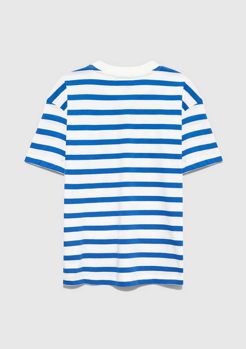 Mavi Baskılı Çizgili Loose Fit Çocuk Tişört 6610251-91364 - 4