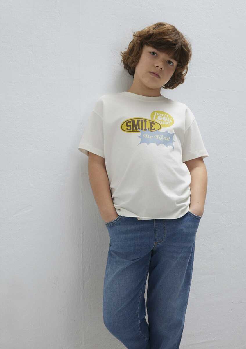 Mavi Baskılı Ekru Loose Fit Çocuk Tişört 6610399-70057