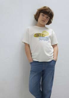 Mavi Baskılı Ekru Loose Fit Çocuk Tişört 6610399-70057 