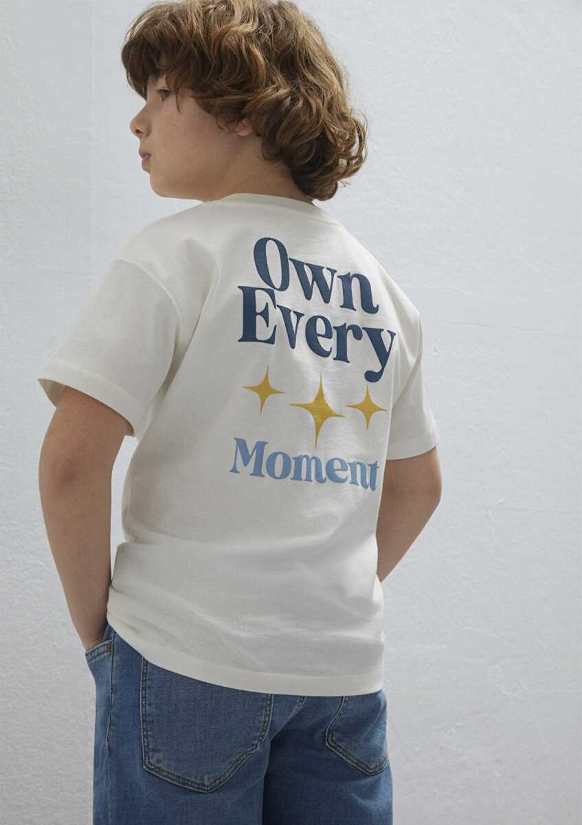 Mavi Baskılı Ekru Loose Fit Çocuk Tişört 6610399-70057 (1)