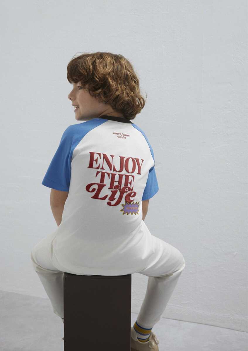 Mavi Baskılı Ekru Loose Fit Çocuk  Tişört 6610410-70057 (1)