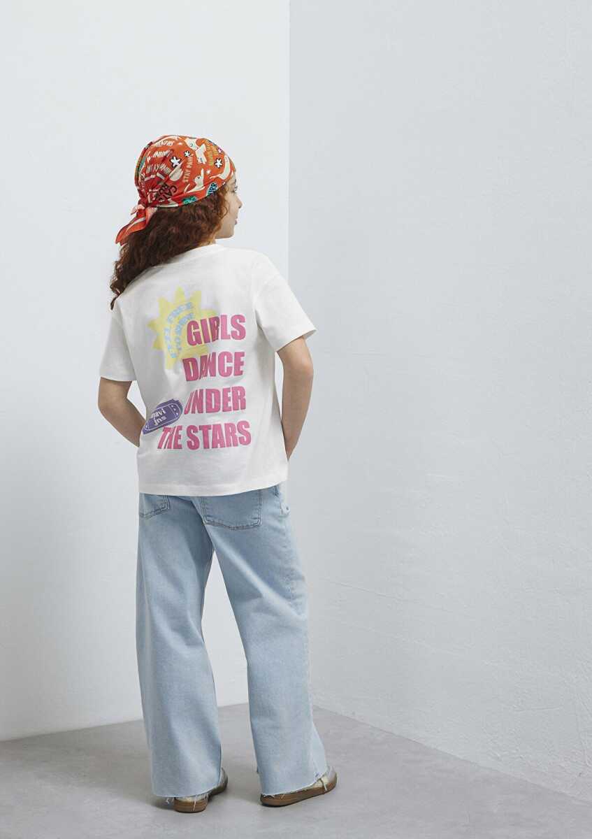 Mavi Baskılı Ekru Loose Fit Çocuk Tişört 7610391-70057