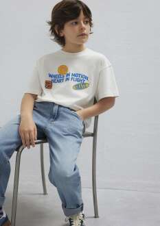 Mavi Baskılı Ekru Oversize Çocuk Tişört 6610450-70057