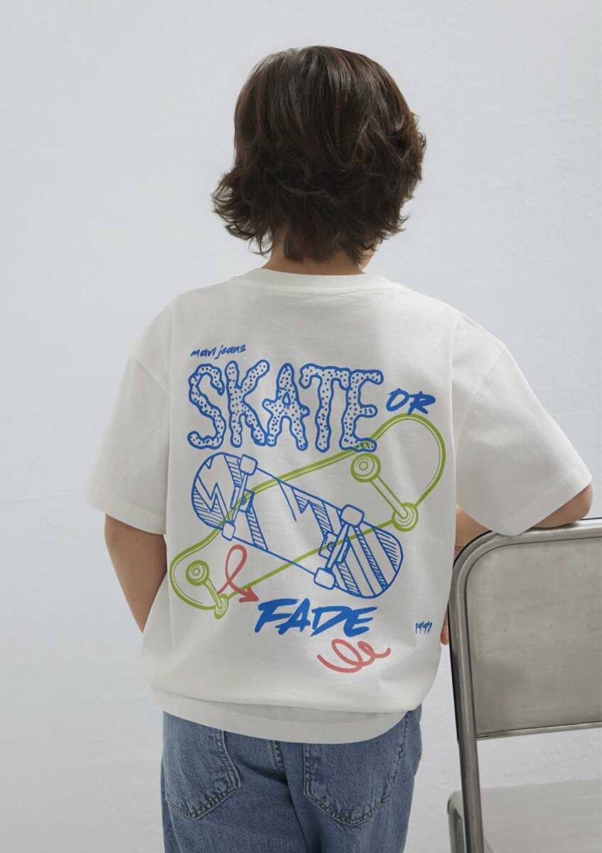 Mavi Baskılı Ekru Oversize Çocuk Tişört 6610450-70057 (1)