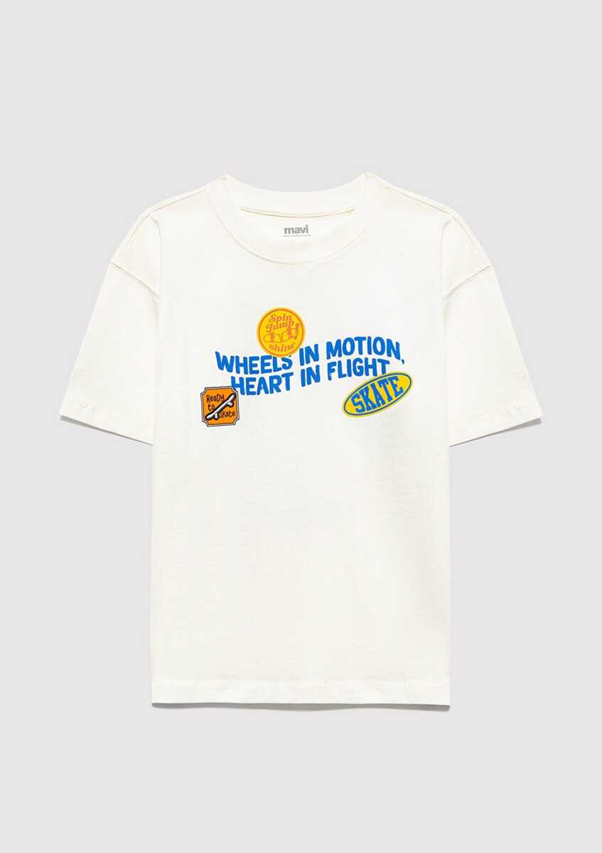 Mavi Baskılı Ekru Oversize Çocuk Tişört 6610450-70057 - 3