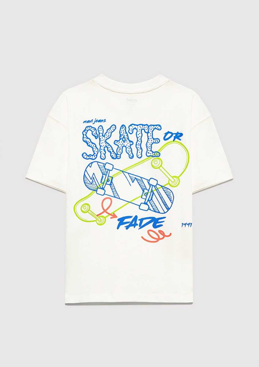 Mavi Baskılı Ekru Oversize Çocuk Tişört 6610450-70057 - 4