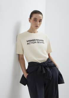 Mavi Baskılı Ekru Regular Fit Kadın Tişört 1613842-70005 