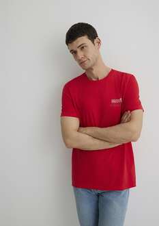 Mavi Baskılı Erkek Tişört Çin Kırmızısı 066841-33099 