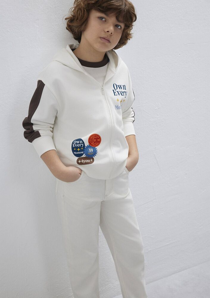 Mavi Baskılı Kapüşonlu Ekru Loose Fit Çocuk Sweatshirt 6S10165-70057