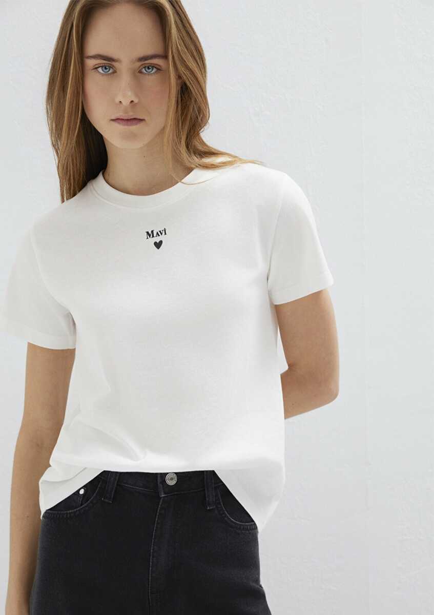 Mavi Baskılı Kırık Beyaz Kadın Tişört 1601185-33389 - 3