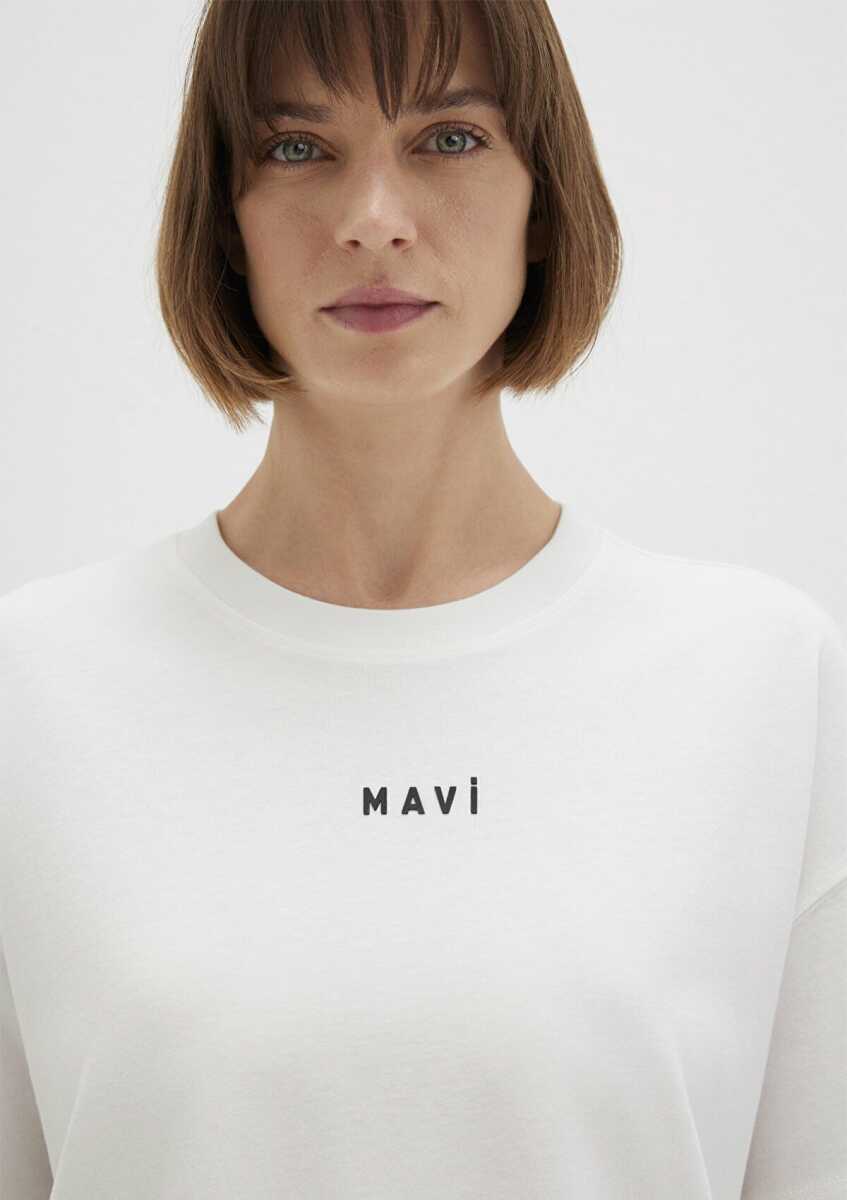 Mavi Baskılı Kırık Beyaz Kadın Tişört 1612518-70057 - 5