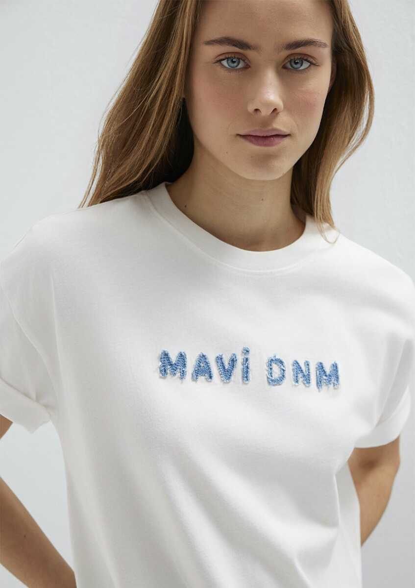 Mavi Baskılı Kırık Beyaz Kadın Tişört 1613146-70057 - 1