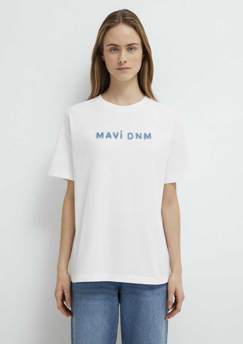 Mavi Baskılı Kırık Beyaz Kadın Tişört 1613146-70057 - 4