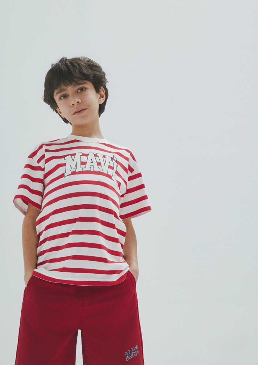 Mavi Baskılı Kırmızı Loose Fit Çocuk Tişört 6610251-91366