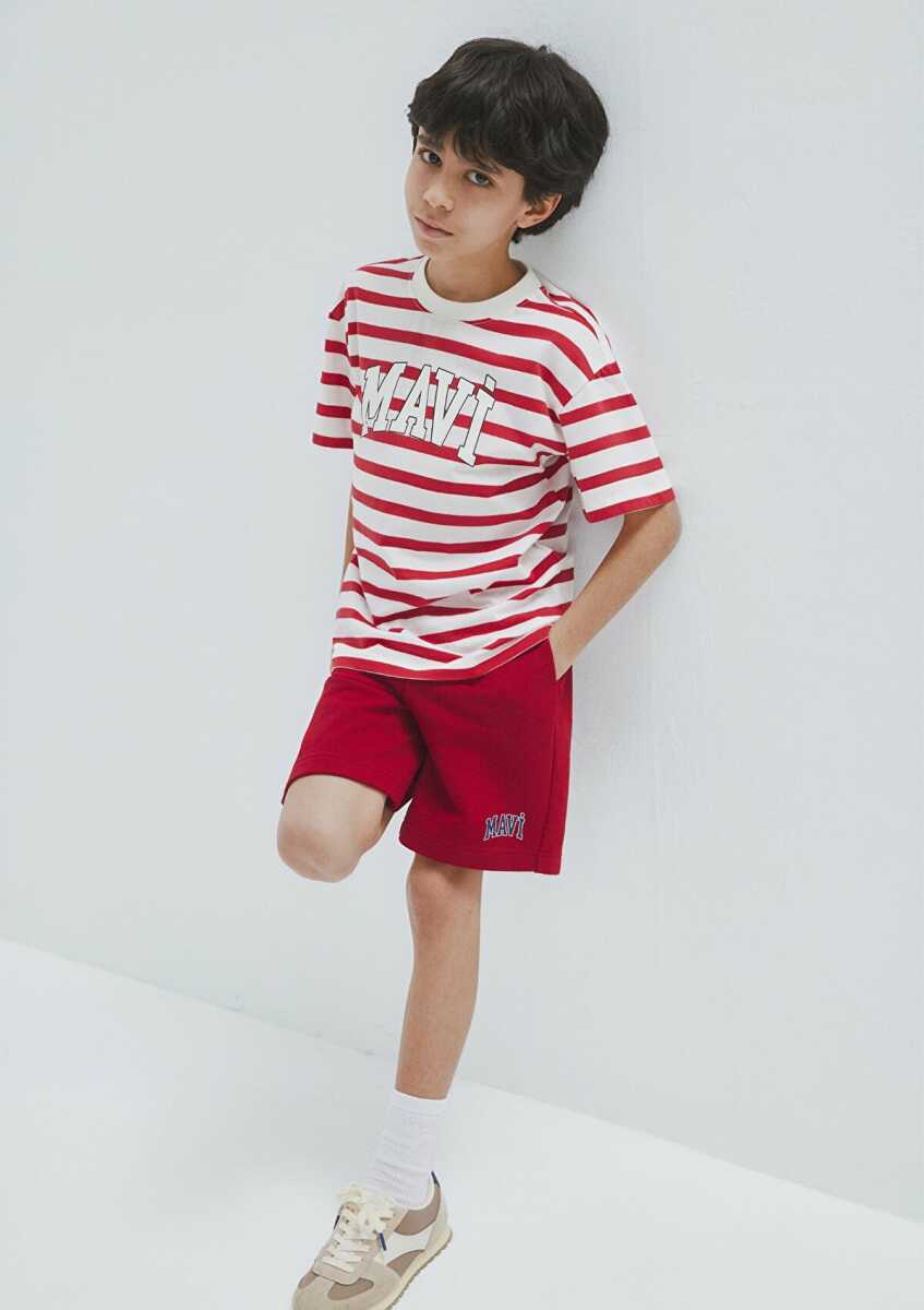 Mavi Baskılı Kırmızı Loose Fit Çocuk Tişört 6610251-91366 (1)
