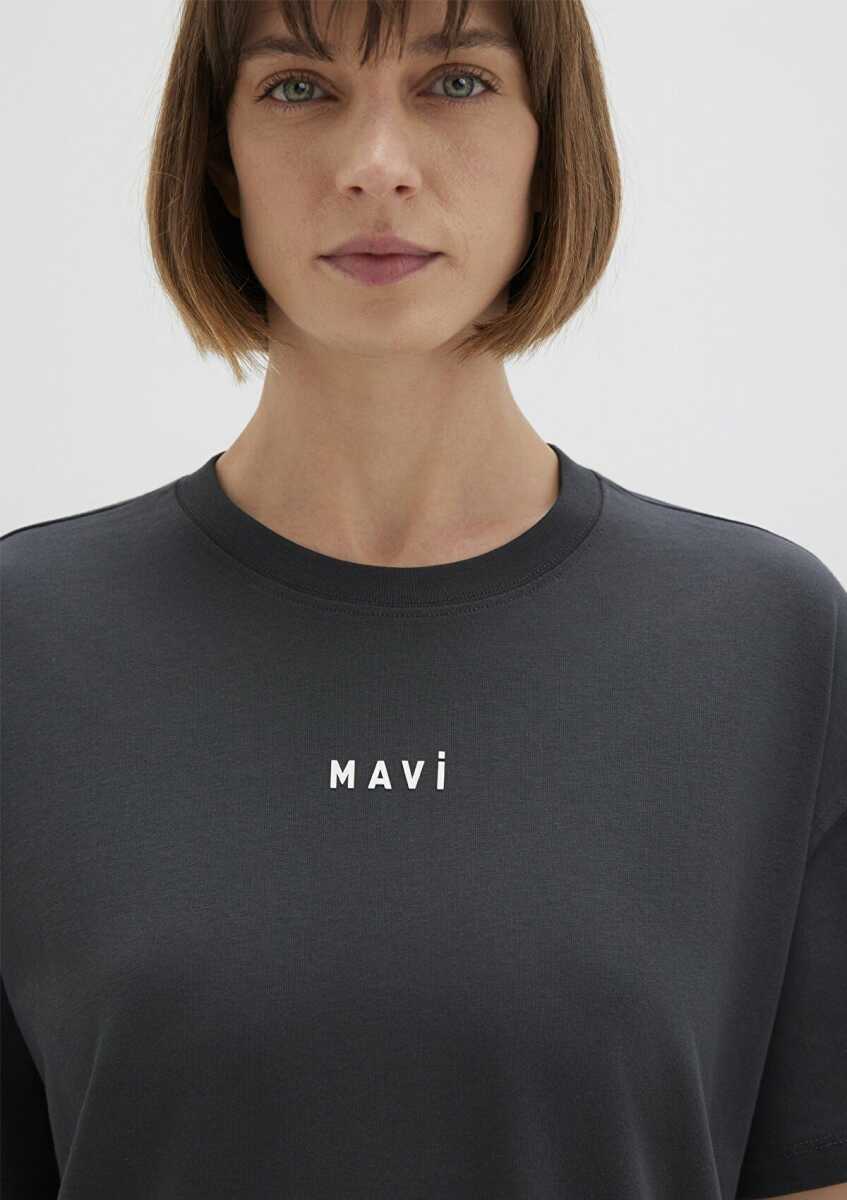 Mavi Baskılı Kömür Kadın Tişört 1612518-70087 - 5