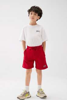 Mavi Baskılı Koyu Acı Kırmızı Örme Çocuk Şort 6410003-70464
