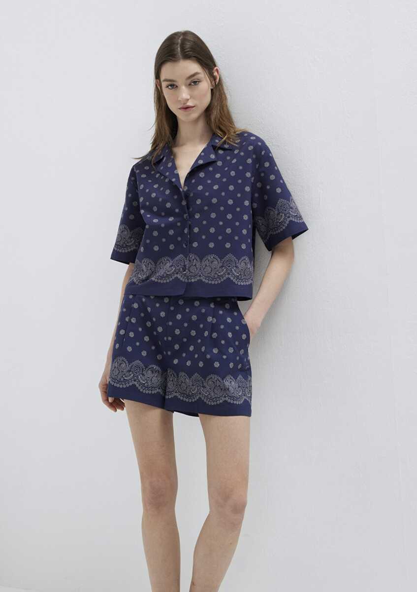 Mavi Baskılı Lacivert Loose Fit Kadın Gömlek 1211446-91499 - 1