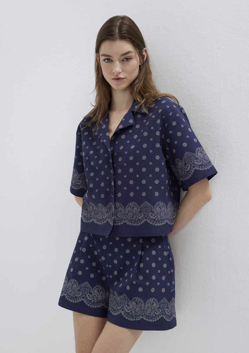 Mavi Baskılı Lacivert Loose Fit Kadın Gömlek 1211446-91499 - 2