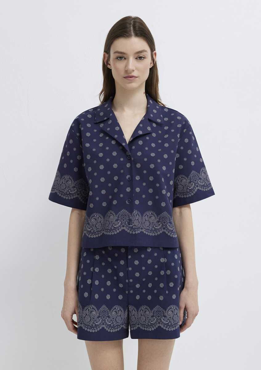 Mavi Baskılı Lacivert Loose Fit Kadın Gömlek 1211446-91499 - 3