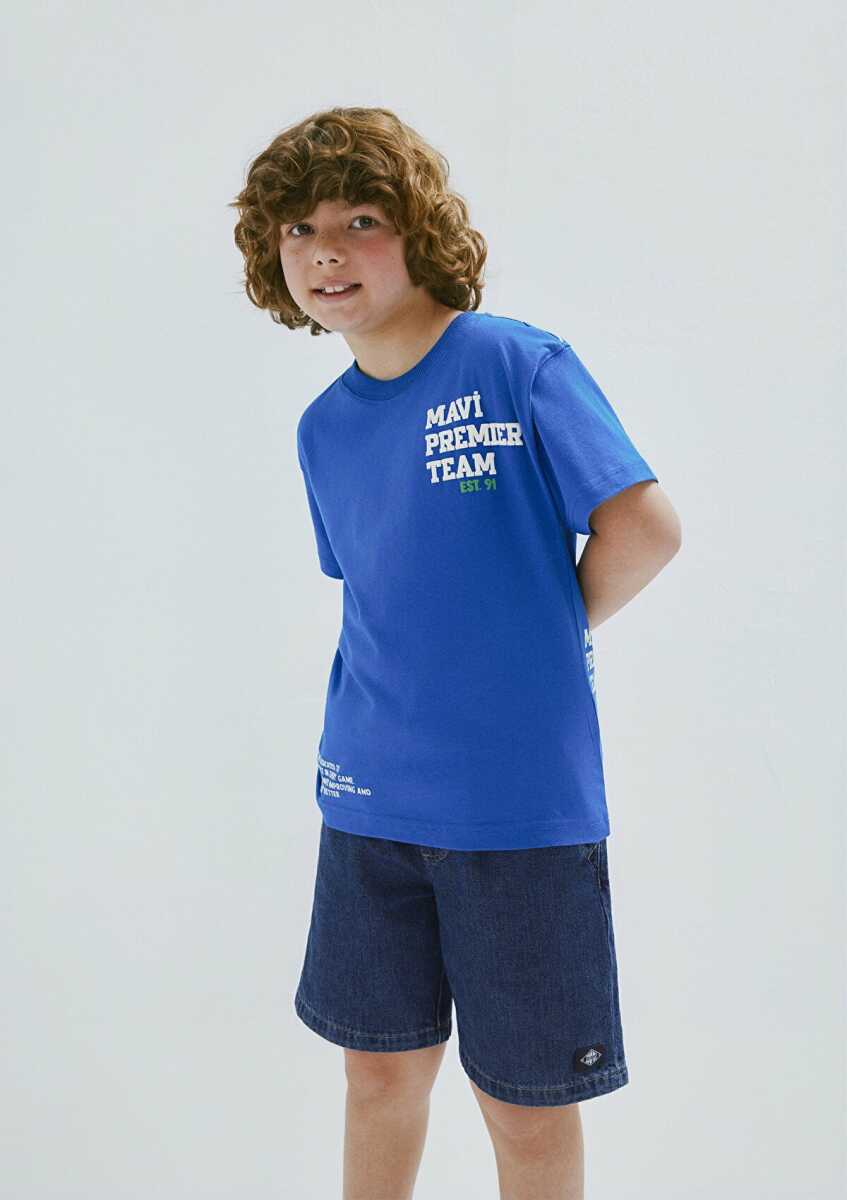 Mavi Baskılı Mavi Loose Fit Çocuk Tişört 6610415-82491 - 1