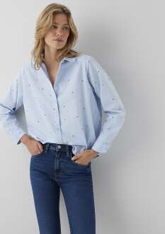 Mavi Baskılı Mavi Loose Fit Kadın Gömlek 1210030-91621 