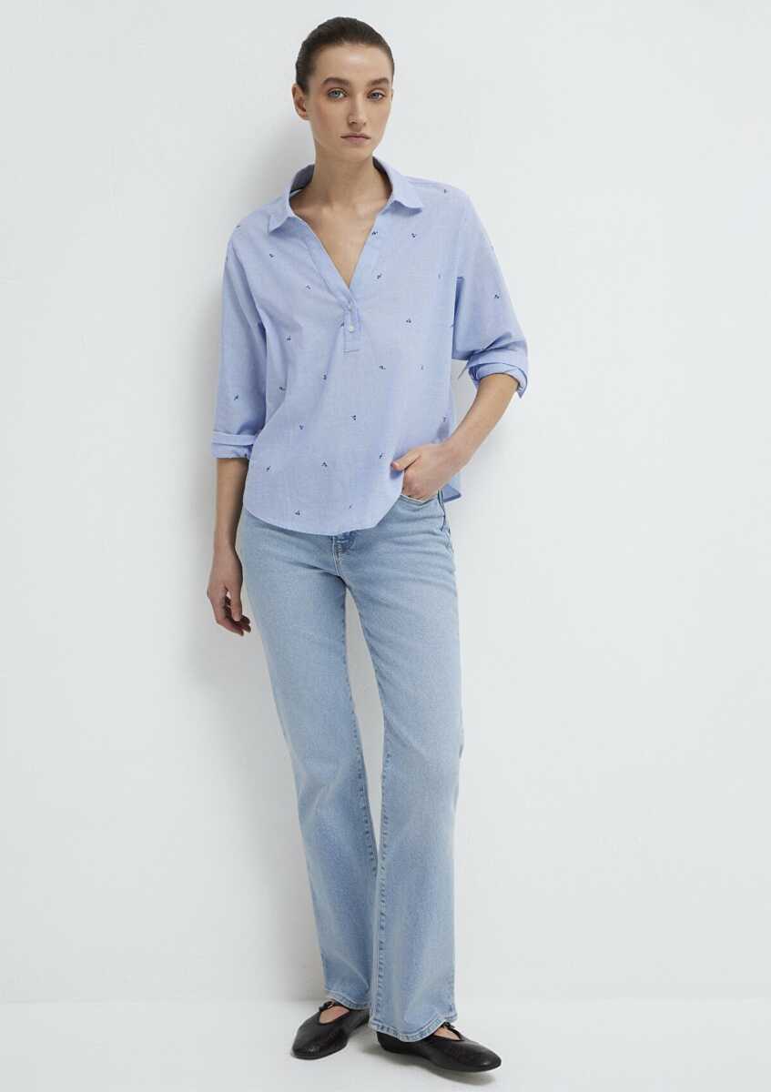 Mavi Baskılı Mavi Regular Fit Kadın Gömlek 1211397-91383 (1)
